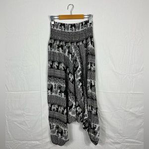 Elephant Print Drop Crotch Harem Pants Sz S